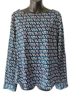 Ann Taylor Long Sleeve Blouse Womens Medium Blue Purple Geometric Office Work